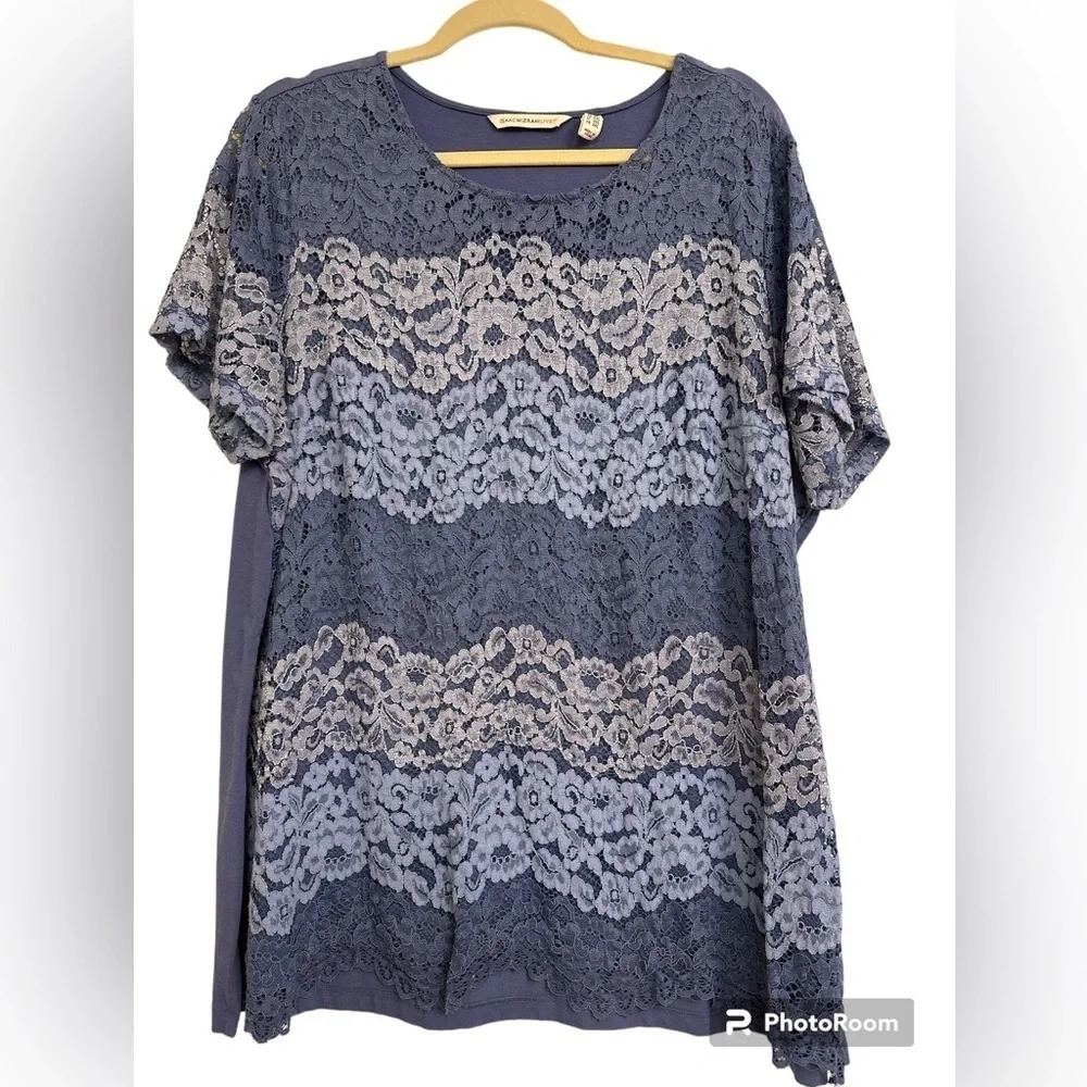 Isaac Mizrahi Live size 2X lace top blue - Picture 1 of 5
